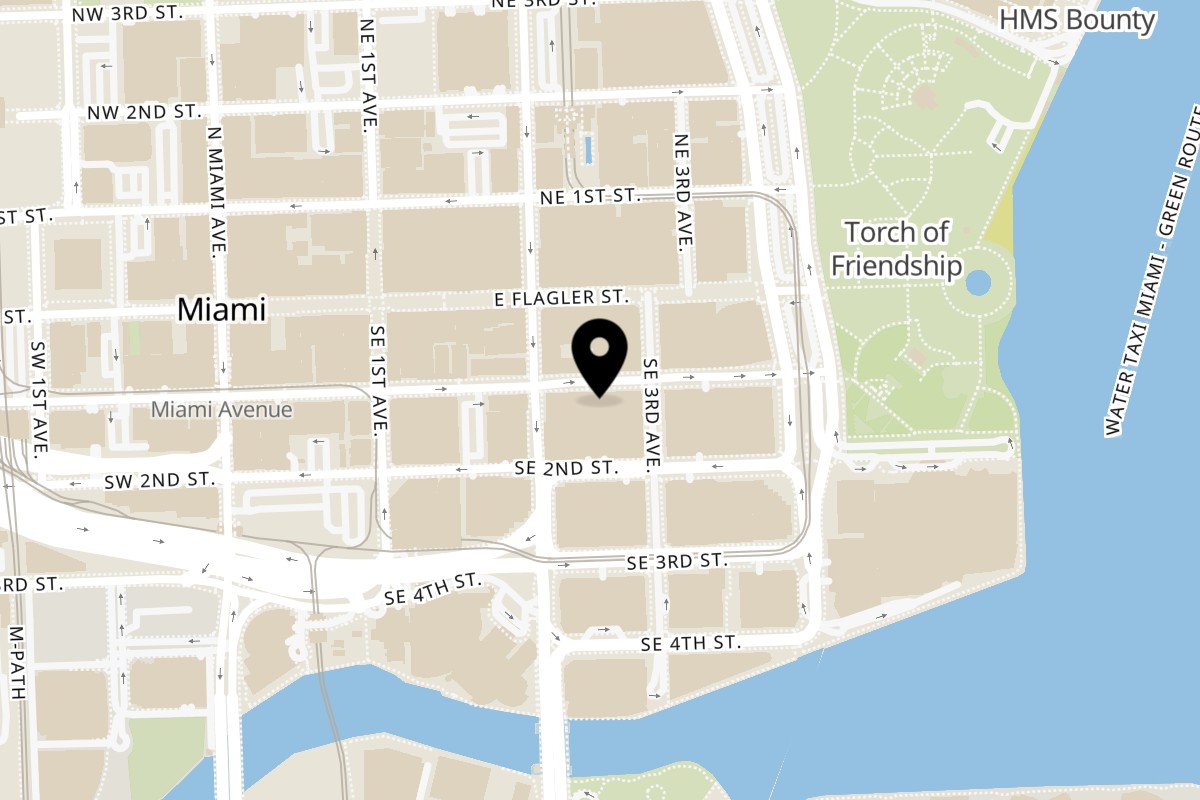 Map showing the location of Fiore Caffe Miami on 228 SE 1st St in Miami
